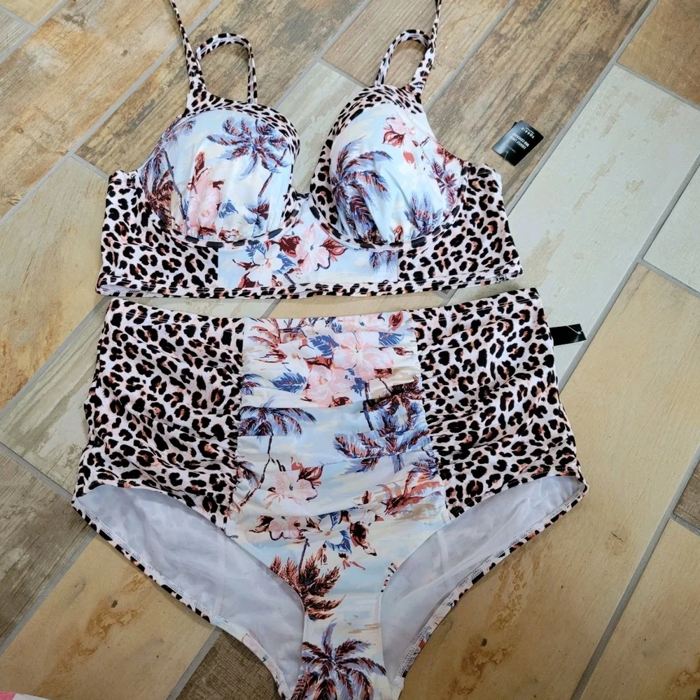 Torrid Pink and Brown Bikini with Mixed Prints - Picture 3 of 4